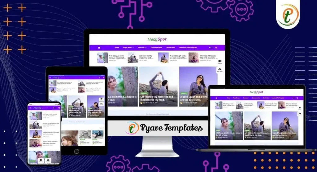 NestSpot Blogger template newsroom layout on desktop & mobile