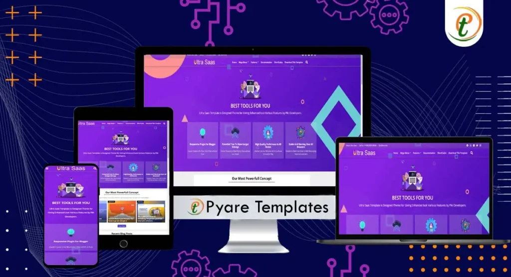 Ultra SaaS blogger template on desktop, tablet, mobile devices