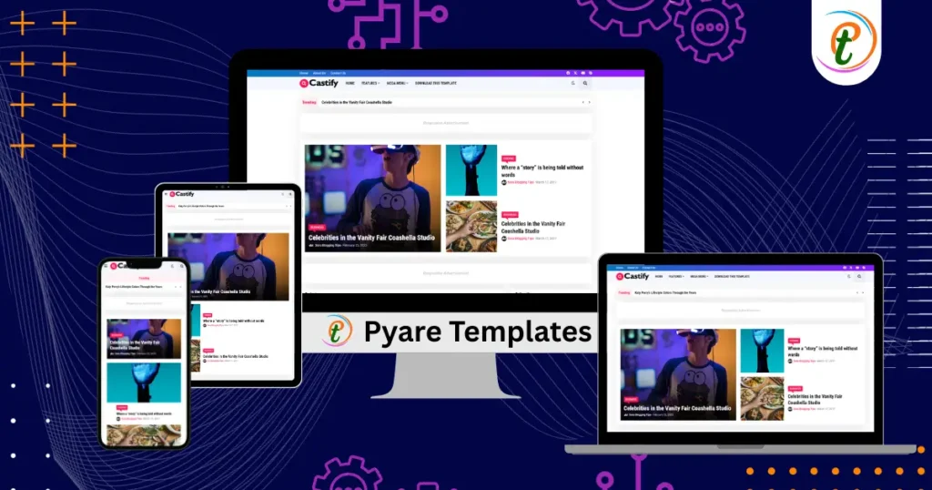 Castify Blogger Template screenshot showing modern magazine-style layout with slider
