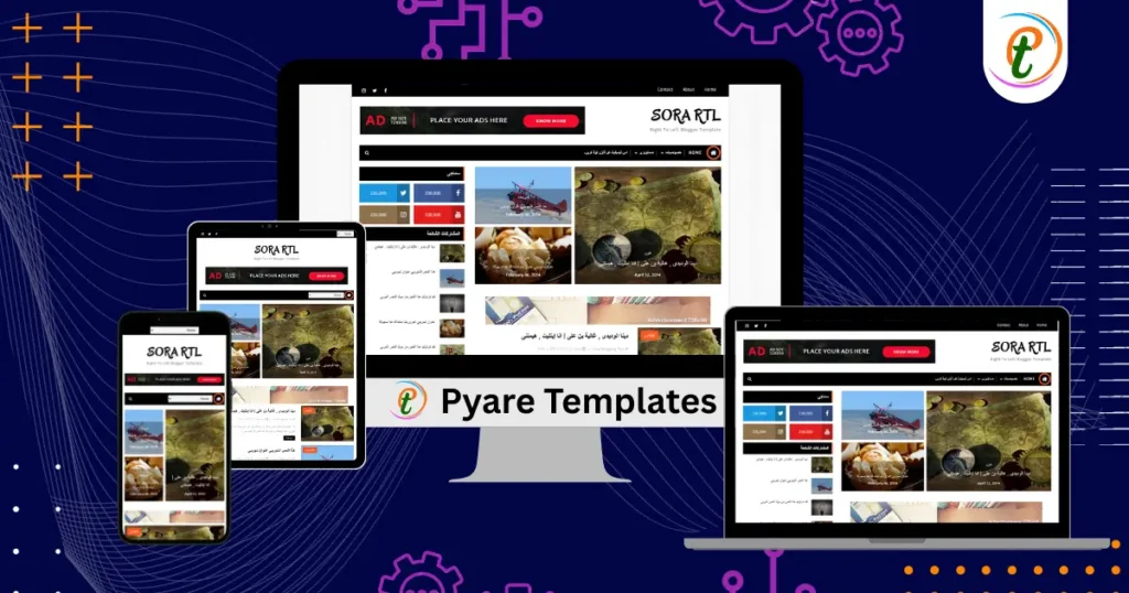 Sora RTL Blogger template preview with RTL layout